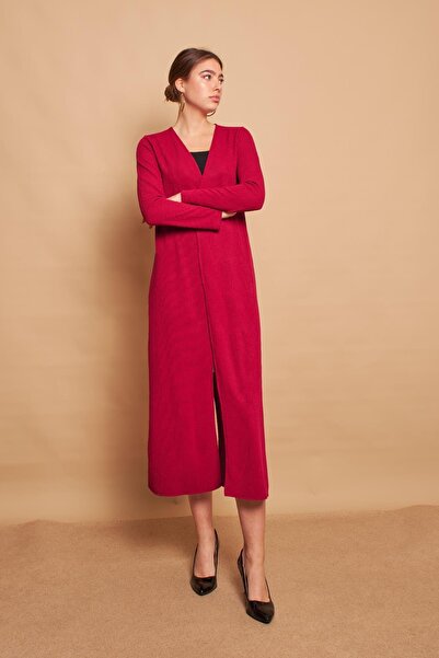 Jument Wrap Back Double Breasted Long Sleeve Slim Knitwear Cardigan-Burgundy