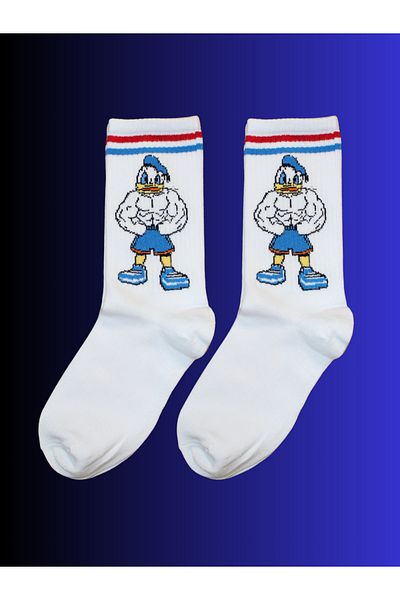 socksbox Λευκές κάλτσες τένις με σχέδια / 1 ζευγάρι