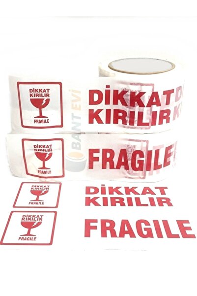 BANT EVİ Dikkat Kırılır Fragile Baskılı Koli Bandı 7cmx100m Fragile Ikaz Bant...