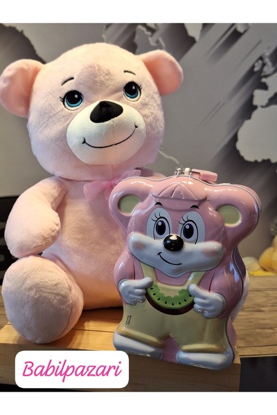 Selay Oyuncak Peluş Ayı Kumbara Set Pembe