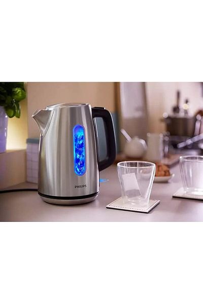 Philips Stainless Steel Kettle Viva Collection - 2200w, 1.7l, Led Light, Spring Lid - Hd9357/12