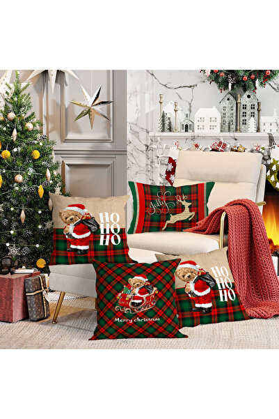 Evmila 4'lü Yılbaşı Temalı Kadife Kırlent Kılıfı 43x43 cm - Dekoratif Yastık ...