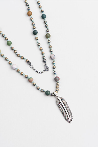 So CHIC... Hint Akik Taşlı Kartal Tüyü Figürlü Gümüş Kolye