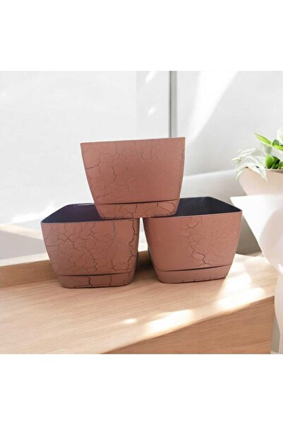 Favilla 18 cm Mermer Desenli Kare Tabaklı Saksı (3Adet)