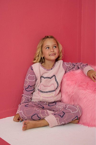 PİJAMOOD Pijamood 4160 Lilac Fleece Long Sleeve Girl's Pajama Set