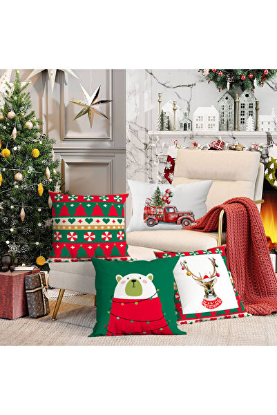 Evmila 4'lü Yılbaşı Temalı Kadife Kırlent Kılıfı 43x43 cm - Dekoratif Yastık ...