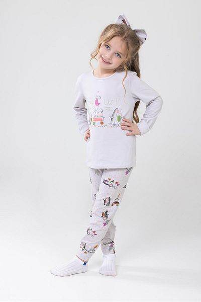 BAYKAR Girl's Crew Neck Printed Long Sleeve Pajamas Set - 9234 Cream