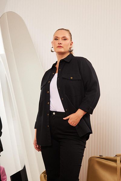 RMG Plus Size Gabardine Shirt Black