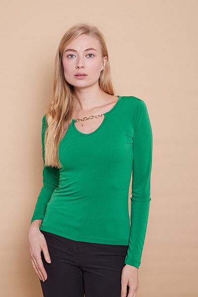 Jument Μακρυμάνικο Lycra Body Μπλούζα με αξεσουάρ από ύφασμα κρεπ-πράσινο