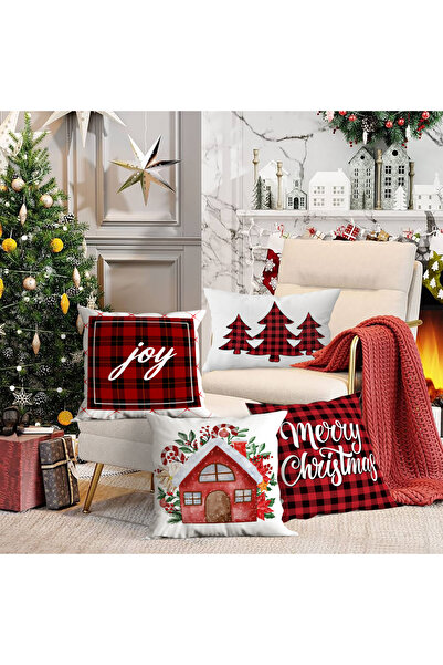 Evmila 4'lü Yılbaşı Temalı Kadife Kırlent Kılıfı 43x43 cm - Dekoratif Yastık ...