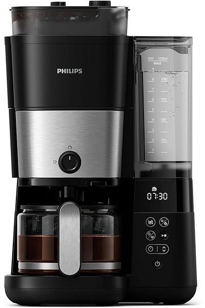Philips ماكينة تحضير القهوة بالتنقيط متعددة الاستخدامات - مع مطحنة سعة 1.25 لتر، 15 كوب، إيقاف تشغيل تلقائي، أسود - HD7900/50