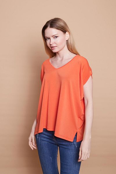 Jument Bluză oversize din lycra crepon, cu decolteu în V, ocazional cu fantă laterală-portocaliu