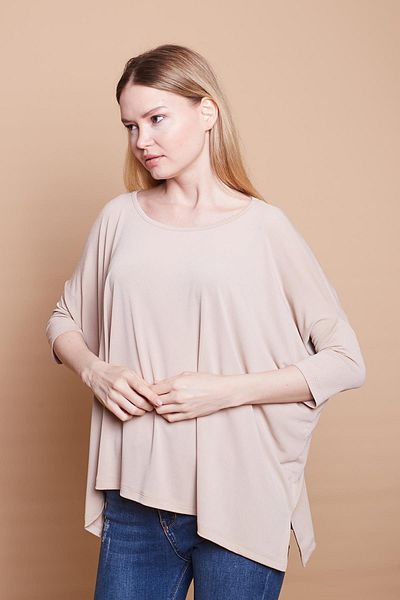 Jument Tesatura creponata din lycra cu decolteu larg Capri Maneci trei sferturi Crapa laterala Casual Bluza supradimensionata-bej