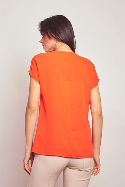 Jument Lightweight Shiny Stylish Fabric V-Neck Short Sleeve Comfortable Blouse -Orange