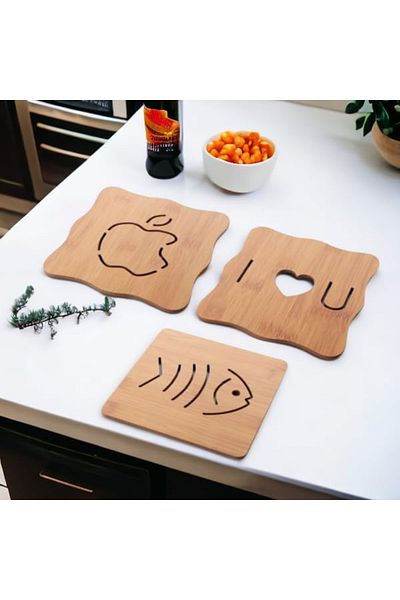 PERLAEVKAHVE 17X17Cm Bamboo Trivet - 3 Pieces