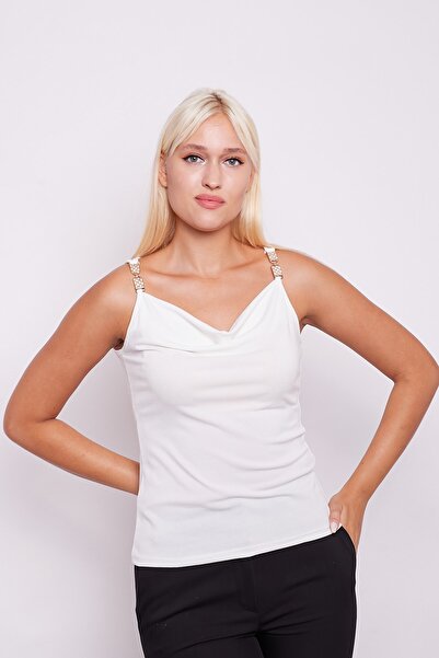 Jument Αμάνικη μπλούζα με λεπτομέρεια αξεσουάρ από χτενισμένο βαμβάκι - Κρεμ