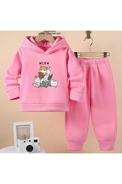 BENROMA Unisex Kids Tracksuit Set - Cats Printed, Oversize Fit
