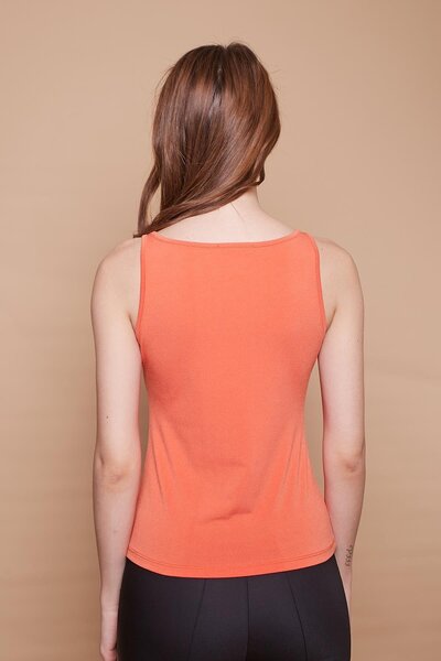 Jument Stretch Fabric Crepe Combed Cotton Detachable Collar Accessory Detailed Sleeveless Blouse Body-Orange
