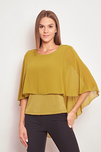 Jument Σιφόν Λεπτομέρεια Μπροστινό Underwire Πίσω Φτερό με λαιμόκοψη Lycra Κομψή μπλούζα-Oil Green