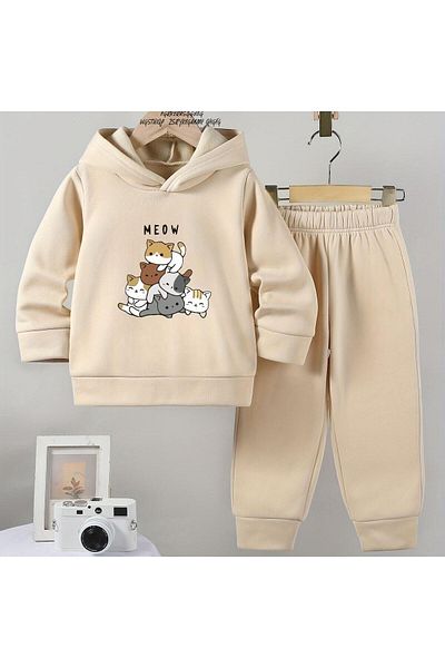 BENROMA Unisex Kids Tracksuit Set - Cats Printed, Oversize Fit