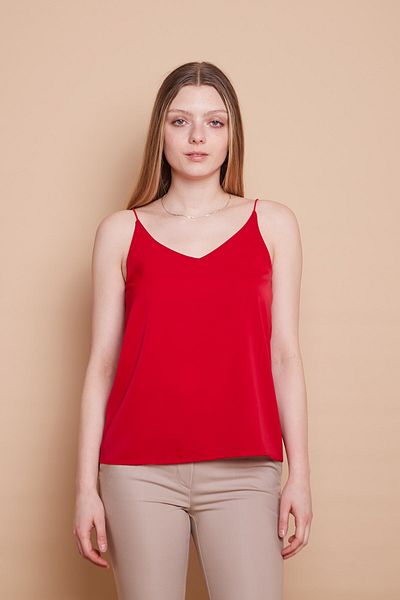 Jument Light Shiny Stylish Fabric Rope Strap Jacket Inner V-Neck Blouse-red
