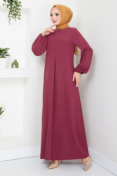 ModaMerve Claret Red Cuff Elastic Dress - 2400HBS932-M