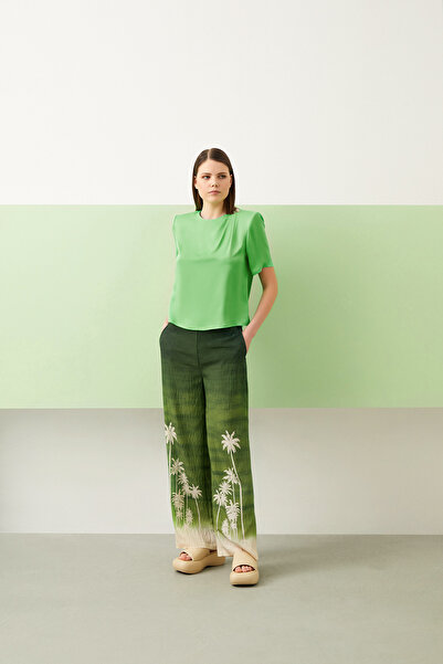 Jus De Pommes YEŞİL SATEN VATKALI KISA KOLLU BLUZ