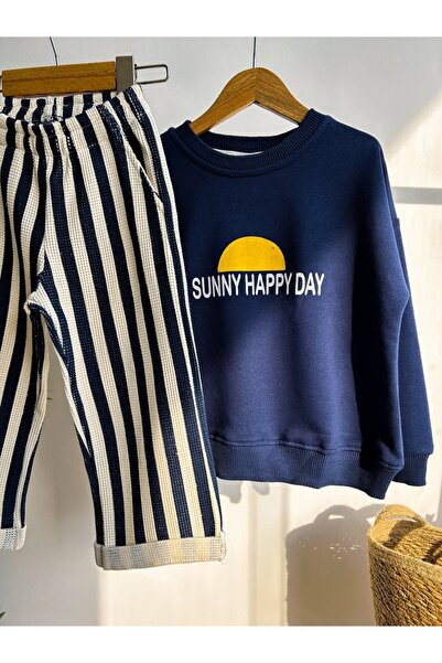 Weeny Muse Sunny Happy Day Kids Sweatshirt and Striped Pants Set