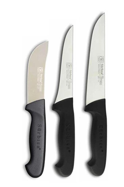 Sürbisa 3 Parça Siyah Kurban Kasap Bıçak Seti SET5 Yüzme-Sıyırma-Doğrama