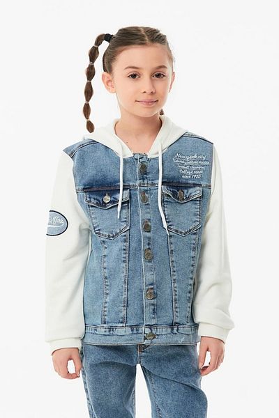 Fulla Moda Jachetă de blugi pentru fetiță, cu glugă, brodata