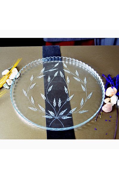 DECOCIA Round Glass Cake and Presentation Tray with Shoot Pattern
