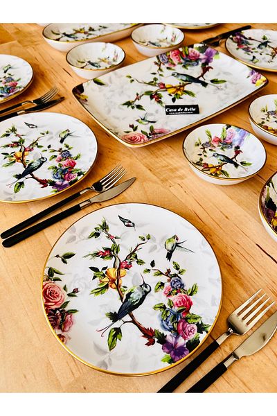 CASA DE BELLA 15 Pieces Luxury Breakfast Set for 6 People with Bird Motif