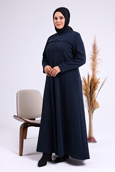 Ferace Women's Large Size Winter Overcoat Mother Zippered Navy Blue