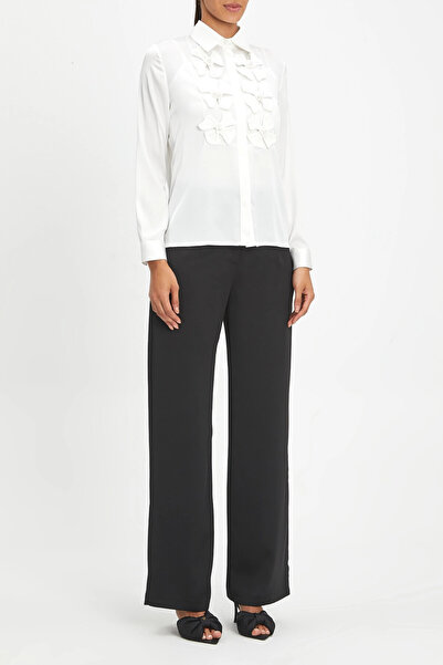 SERPİL Fiyonk Detaylı Ekru Saten Gömlek 40112