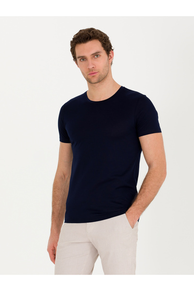 Cacharel Lacivert Bisiklet Yaka Slim Fit Merserize T-shirt 50267666-VR033