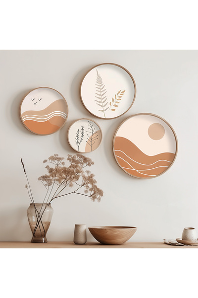 STARYUNA Μοντέρνο σετ 4 στρογγυλών τραπεζιών μποέμ με ξύλινο πλαίσιο