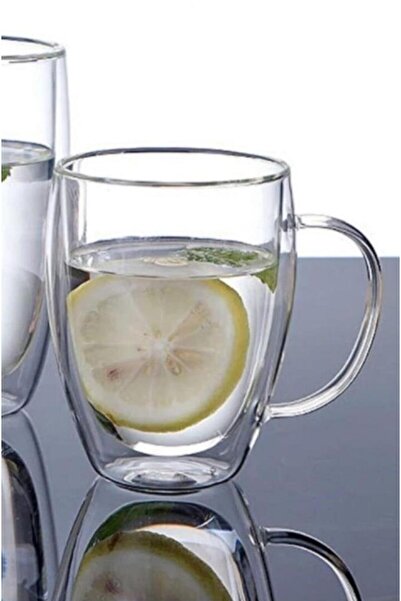Snow Homs Double Wall Glass Cup with Handle 350 ml Mug Office