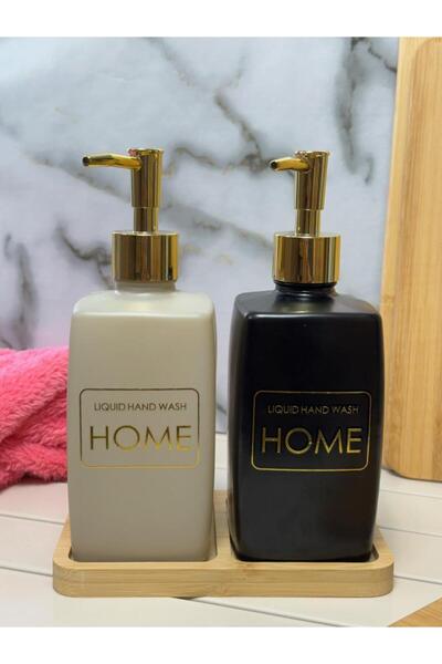 Kapris 2 li Bambulu Kare Cam Sabunluk Seti Siyah-Taupe