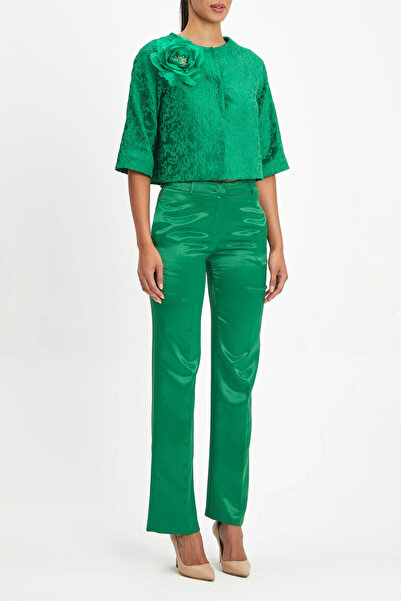 SERPİL Kısa Kollu Dokulu Zümrüt Yeşili  Kap 40087