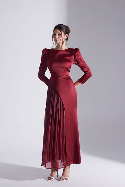 BETTY & SAM Riva Red Asymmetric Detailed Chiffon Skirt Dress