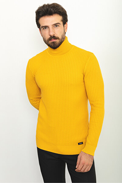 Mcr Textured Slim Fit Full Turtleneck Men's Sweater Yellow - 11338.20K