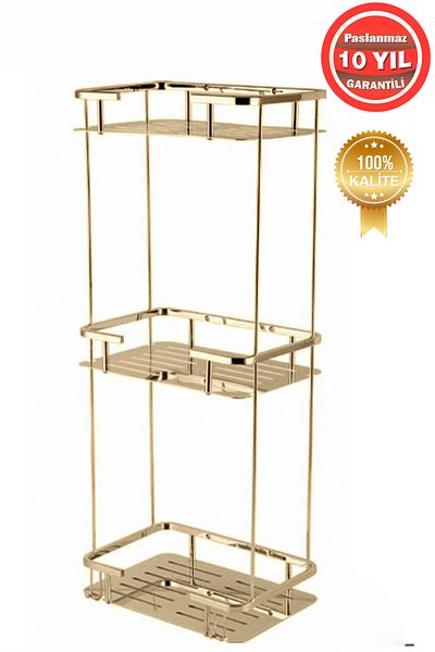 ÇELİK BANYO 15X22Cm Brass Lidya - Stainless Shampoo Holder Bathroom Shelf, Gold Gold
