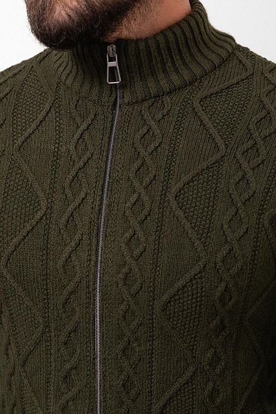 Mcr Braided Slim Fit Judge Collar Zippered Wool Men's Knitwear Cardigan Khaki - 11236.23K