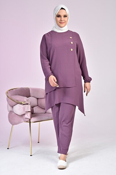 Ferace Γυναικείο Hijab Bottom Top Σετ Διπλό Παντελόνι Tunic Plum