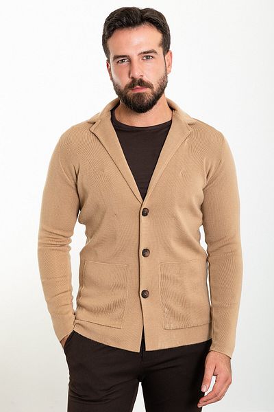 Mcr Straight Slim Fit Bag Pocket Wool Men's Knitwear Jacket Camel - 11237.23K
