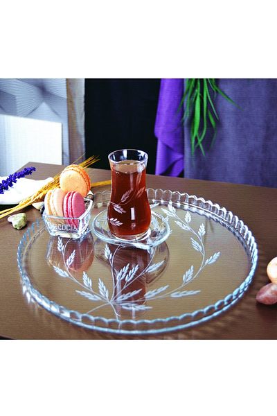 DECOCIA Round Glass Cake and Presentation Tray with Shoot Pattern