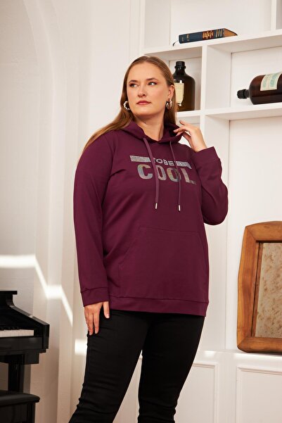 RMG Φούτερ με στάμπα σε πέτρα, σκούρο μωβ