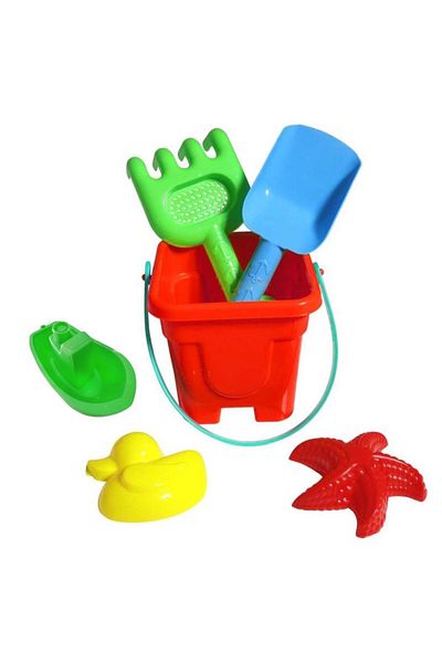 Tıfıl Toys Pink Bucket Shovel Rake Molds and Tiny Boat Sea Beach Play Set