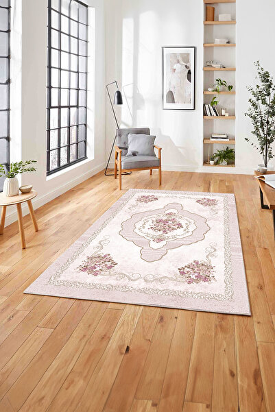 Napoli Home Baskılı Klasik Çiçek Detaylı Yıkanabilir Kaymaz Taban Yolluk Mutf...