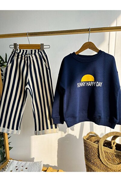Weeny Muse Sunny Happy Day Kids Sweatshirt and Striped Pants Set